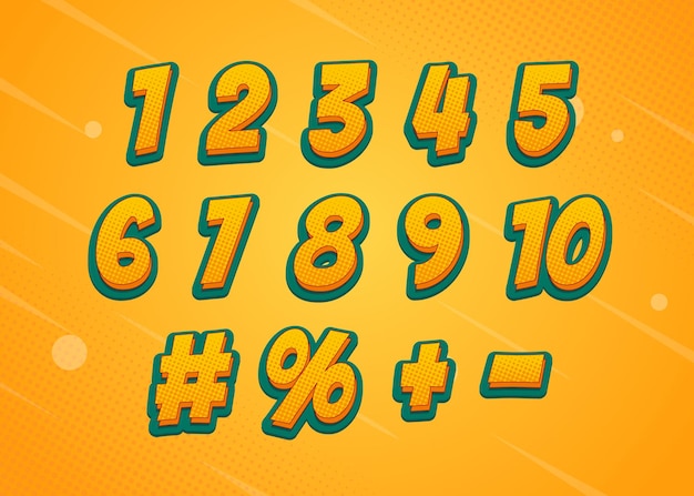 Yellow background comic numbers set template vector