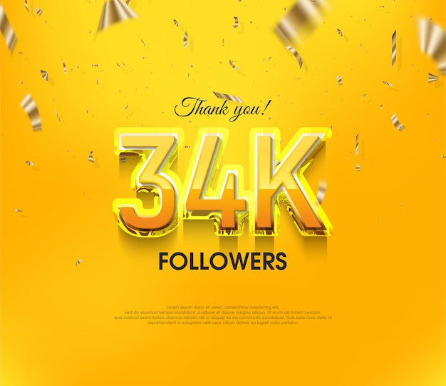 Vector yellow background thank you 34k followers elegant luxury premium design