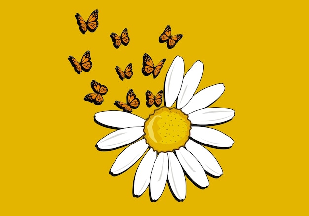 a yellow background with butterflies and butterflies on it