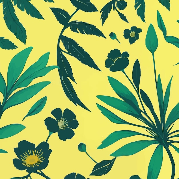 Vector a yellow background with flowers and leaves