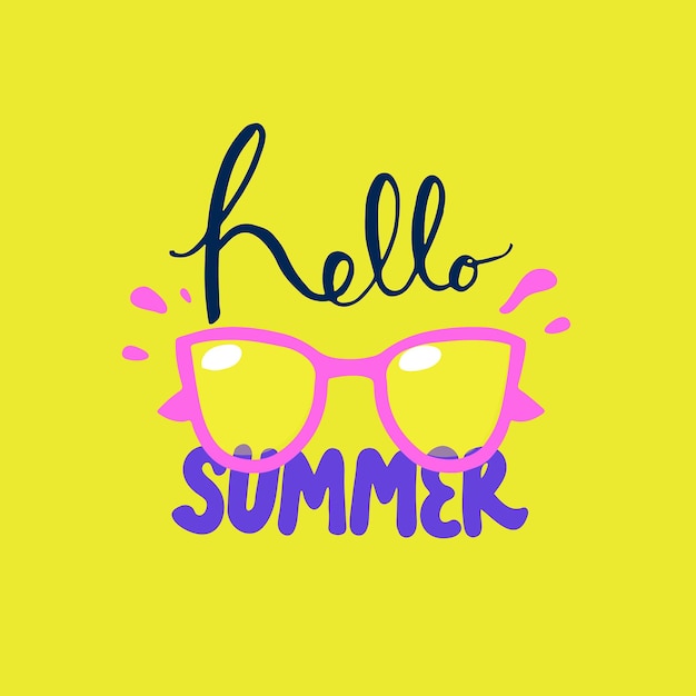 A yellow background with a hello summer glasses