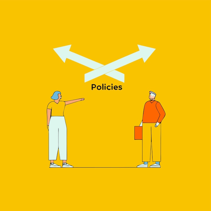 Vector a yellow background with a man pointing at a sign that says quot political quot