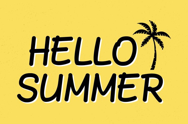 Vector a yellow background with a palm tree and hello summer written on it