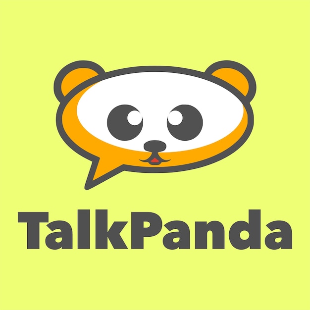 Желтый фон с лицом панды и речевым пузырем с надписью Talk Panda