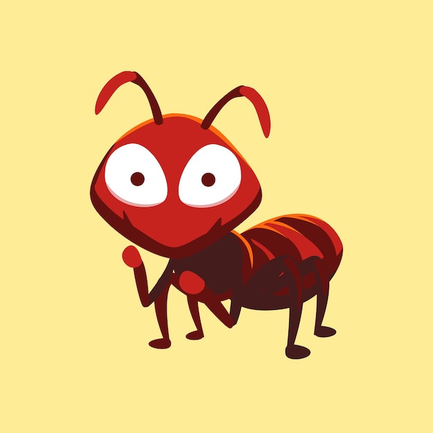 A yellow background with a red ant with a black outline and a red outline