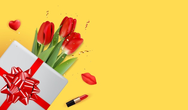 Yellow Background with Red Tulips.