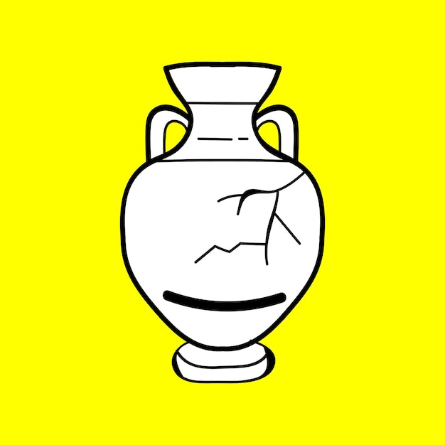 A yellow background with a vase with a crack in it