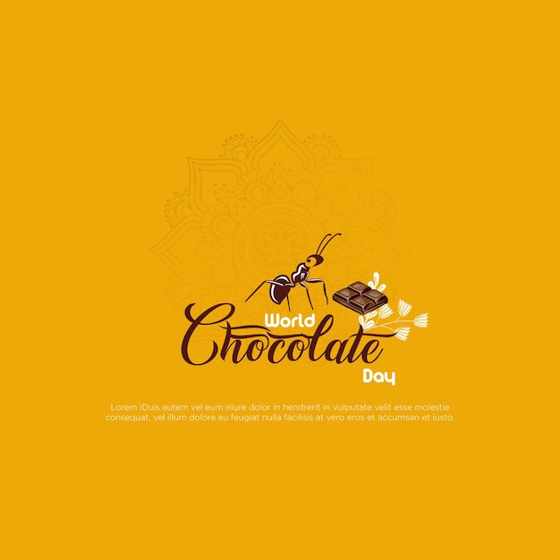 Vector a yellow background with a yellow ant and a text that says world chocolate day.