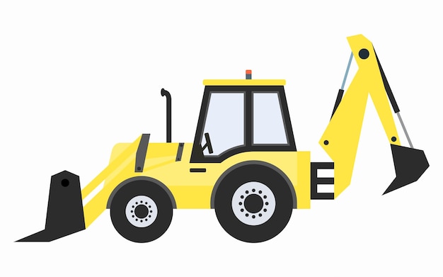 yellow backhoe loader side view. Construction transportation tractor.