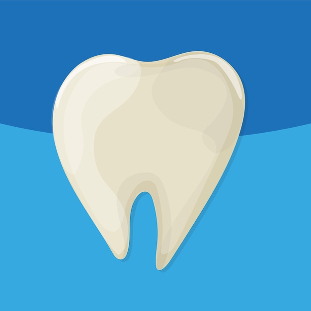 노란색 나쁜 아픈 치아입니다. 벡터 만화 nstyle입니다. 치과, 웹 및 의료 앱의 파란색 배경입니다. 벡터 일러스트 레이 션