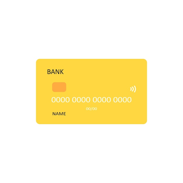 Желтая банковская карта. Векторная иллюстрация. Онлайн платеж. Выдача наличных. Финансы