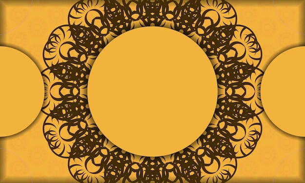 Yellow banner with mandala brown pattern for logo design