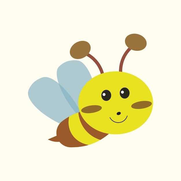 Yellow bee with blue wings is flying on a light yellow background