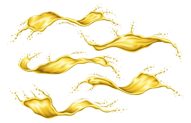 Vector yellow beer oil or juice splashes swirl and wave