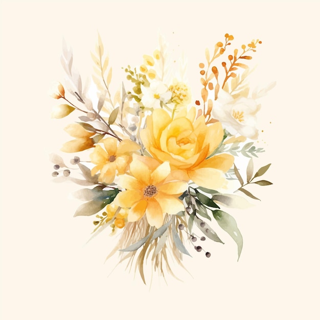 Yellow beige watercolor floral arrangement