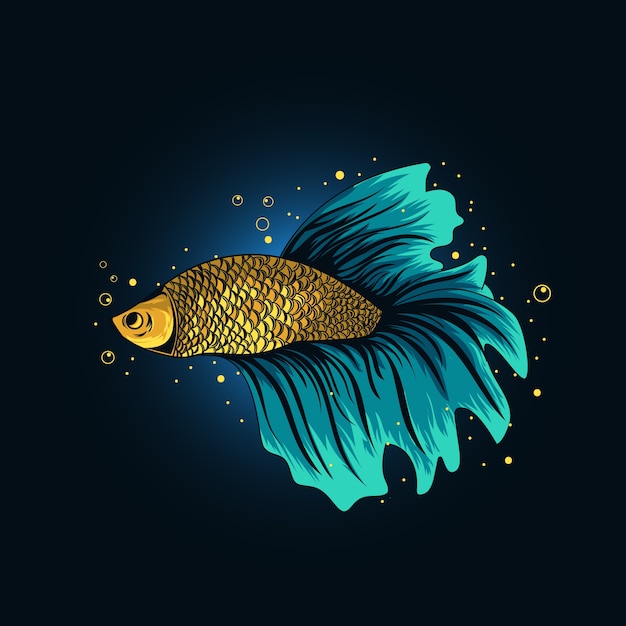 Yellow betta fish illustration