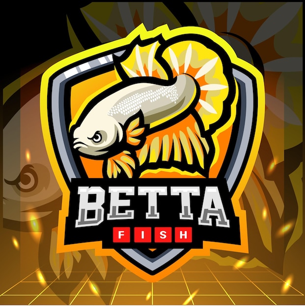 Yellow betta fish mascot esport logo design