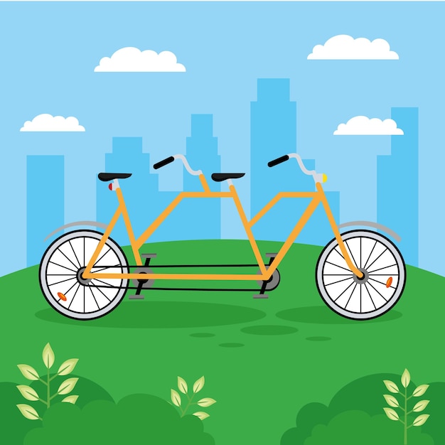 Vettore veicolo tandem bicicletta gialla