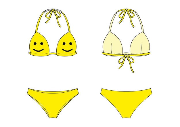 Yellow bikini with smile print sketch vector illustration Isolated on white