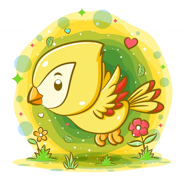 Yellow bird flying in the garden