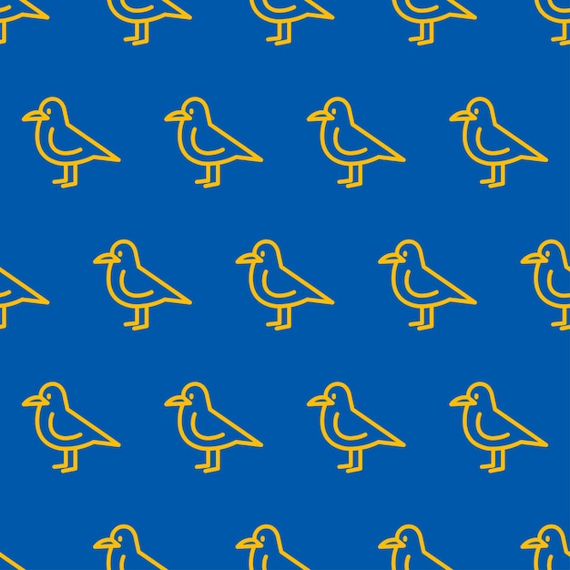Желтая птица бесшовный узор с синим фоном