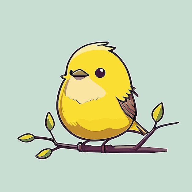 Vector a yellow bird with a yellow beak sits on a branch