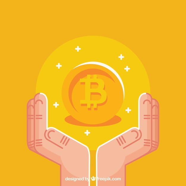 Vettore design giallo bitcoin con le mani