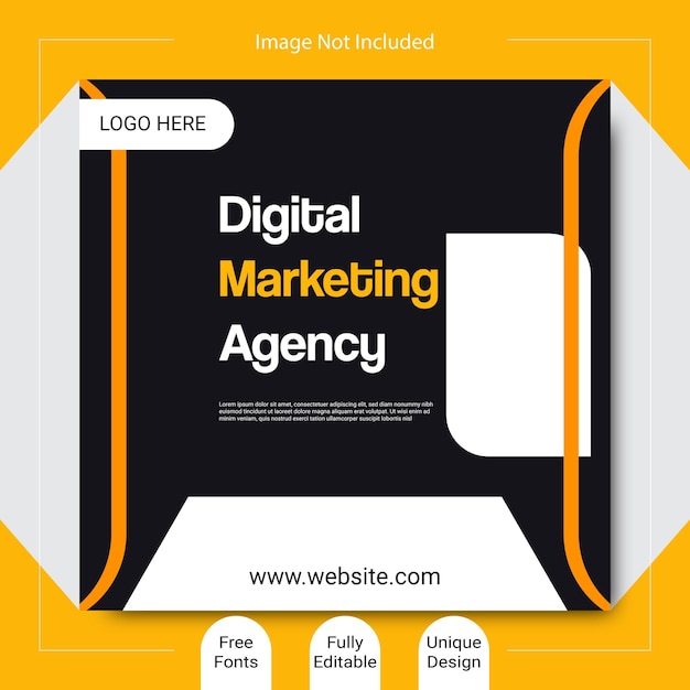 A yellow and black box that says digital marketing agency