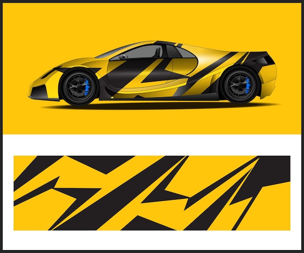 '슈퍼카'라고 적힌 노란색과 검은색 자동차 랩핑