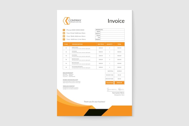 Yellow and black color splatter texture invoice design