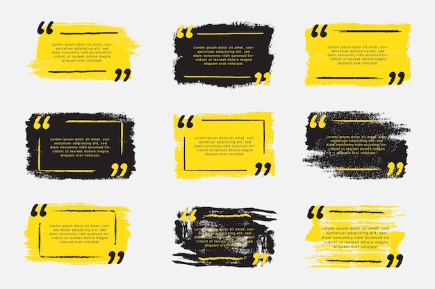 Yellow and black modern communication quote frame with abstract brush stroke collection