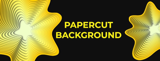 Yellow black paper cut background with abstract shapes