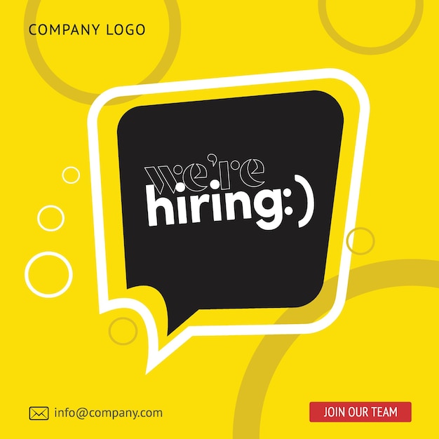 A yellow and black poster that says we're hiring