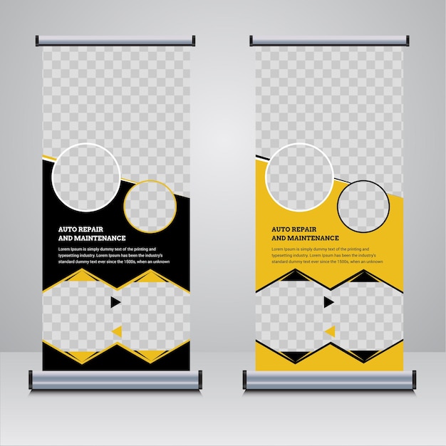 Vettore modello di progettazione banner roll up giallo e nero