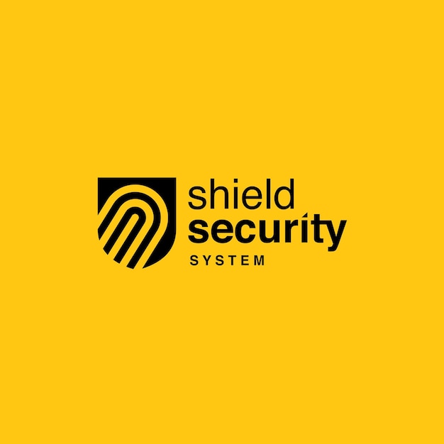 Design del logo dello scudo del sistema di sicurezza giallo nero