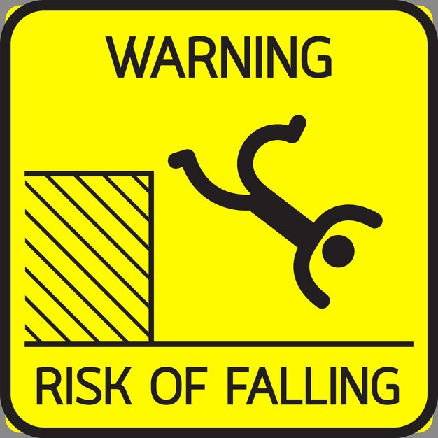 A yellow and black warning sign that says risk of falling