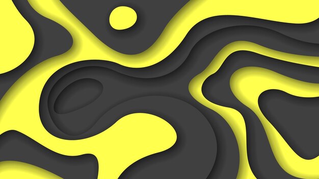 Giallo e nero ondulato astratto carta tagliata sfondo ombre vettoriali 3d oggetti lisci design moderno f