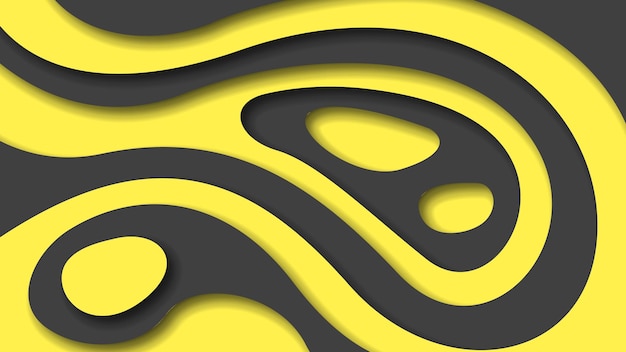 Yellow And Black Wavy Abstract Paper Cut Background Vector Shadows 3D Smooth Objects Modern Design