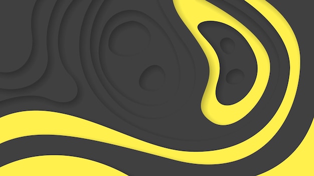 yellow and black wavy abstract paper cut background vector shadows 3d smooth objects modern design