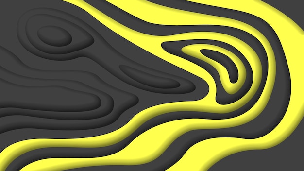 yellow and black wavy abstract paper cut background vector shadows 3d smooth objects modern design