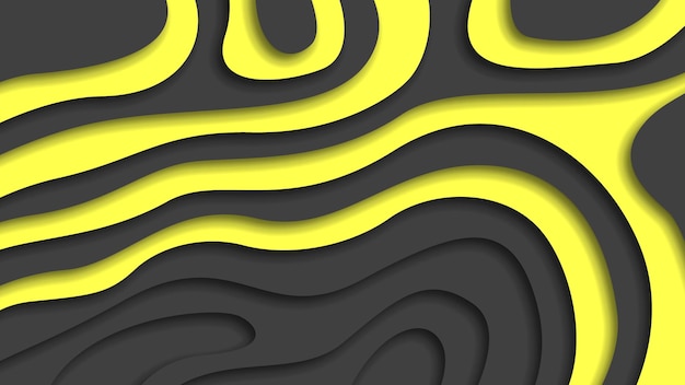 yellow and black wavy abstract paper cut background vector shadows 3d smooth objects modern design