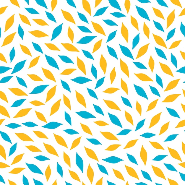 Yellow and blue abstract leaves seamless pattern.