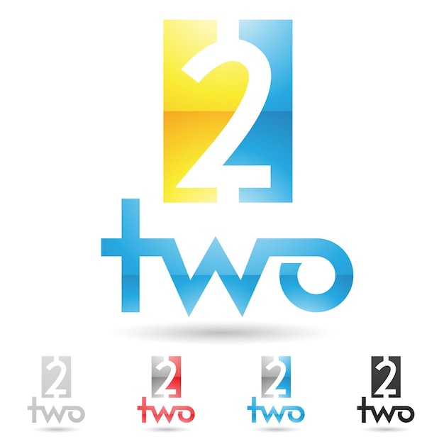 Icona del logo astratto giallo e blu del numero 2 con spazio negativo