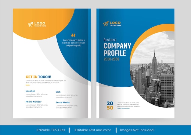 yellow and Blue business company profile cover and back pages Design also booklet cover and white