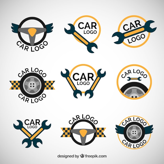 Vector yellow and blue car logo set