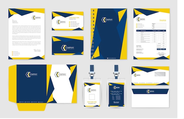 Yellow and blue creative stationery elements Business card Id card envelope letterhead etc