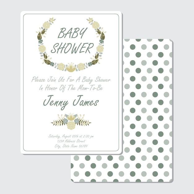 Yellow and blue flowers wreath baby shower card design 