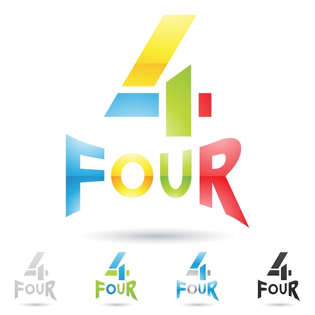 Желтый синий зеленый и красный абстрактный логотип значок номер 4 с прямоугольными формами