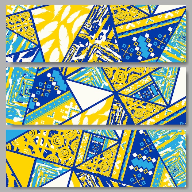 Yellow and blue grunge banners set