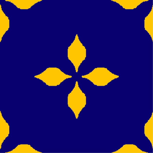 Yellow and blue pattern with a yellow flower on a yellow background.